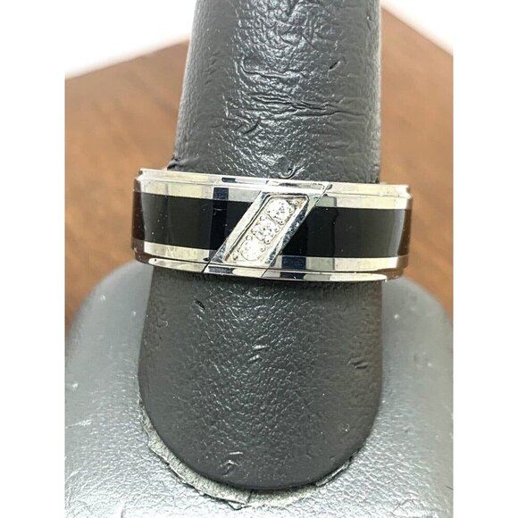 Men's Wedding Band Diamond Black Silver Tungsten Carbide 8mm Ring Size 9.75 - Picture 7 of 14
